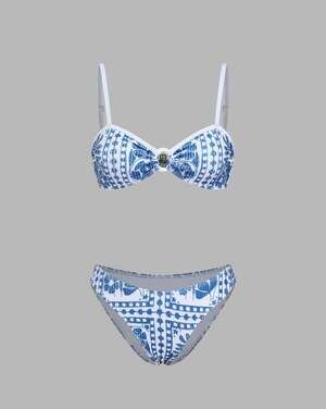 Cider Blue and White Floral Print O-Ring Bikini Set